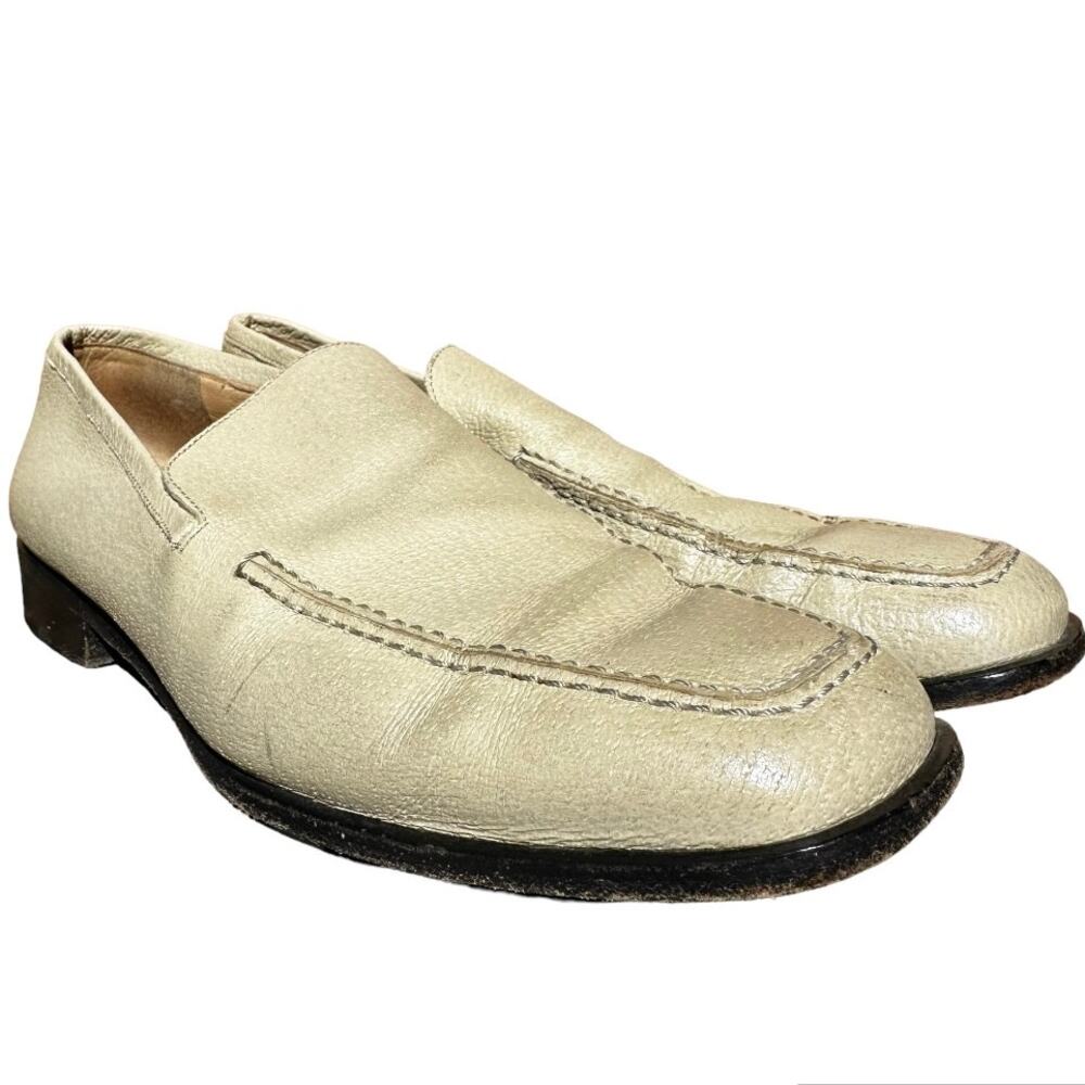 Gucci Loafers Leather Slip On Shoes Heeled Square Toe Italy Cream 8B